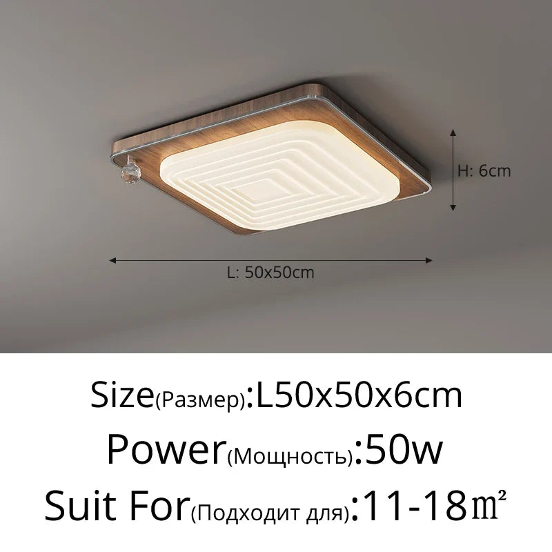 Medieval style led ceiling lamp in elegant retro wood - Noyer-L50x50x6cm / Dimmable with Remote
