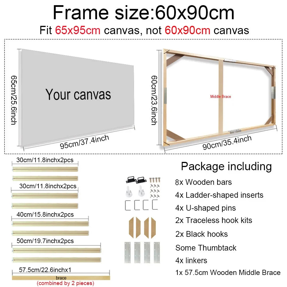 Wooden wall frame for decorative canvases and paints - 60x90cm
