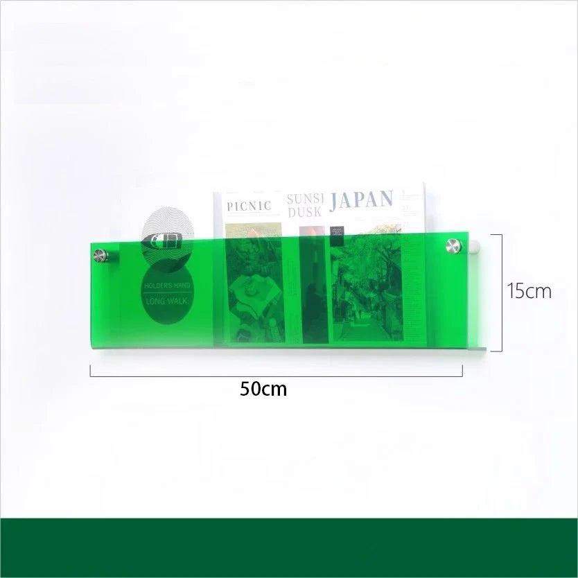 Floating acrylic wall shelf with magazine holder and literature organizer - 50cm 5mm Thick 5