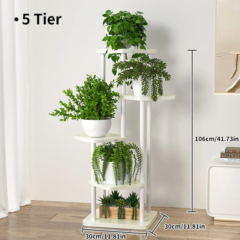 Wooden support for plants and flowers on several levels - LSB-5 layers-white