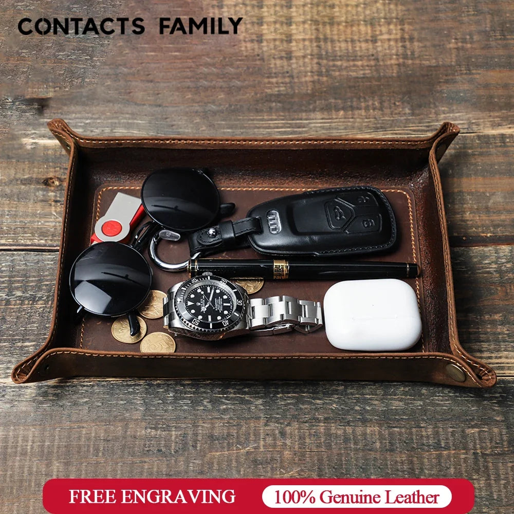 Foldable storage trays in genuine leather for desk and key