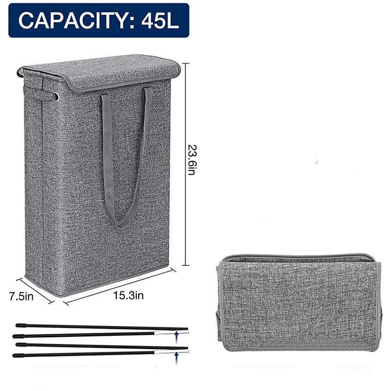 45L Slimline Laundry Hamper with Lid, Family Bathroom Life Clothes Pants Storage Dirty Clothes Basket  Folding Laundry Basket - view 6