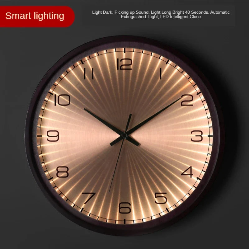 Modern design wall clock in silent and creative gold wood - O Smart Lighting / 12 inches