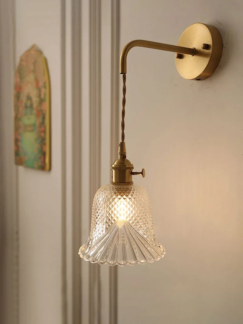 Vintage glass wall sconce with brass socket - view 2