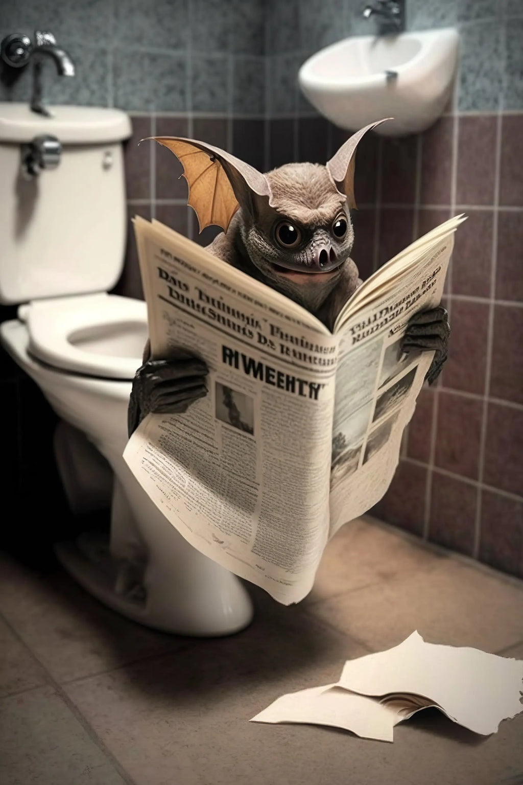 Whimsical Animals on the Toilet Wall Decoration Canvas Print - 13X18cm Unframed / 26