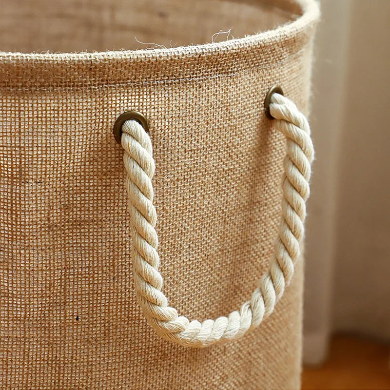 Foldable cotton linen basket and high capacity linen for clothes and toys - view 5