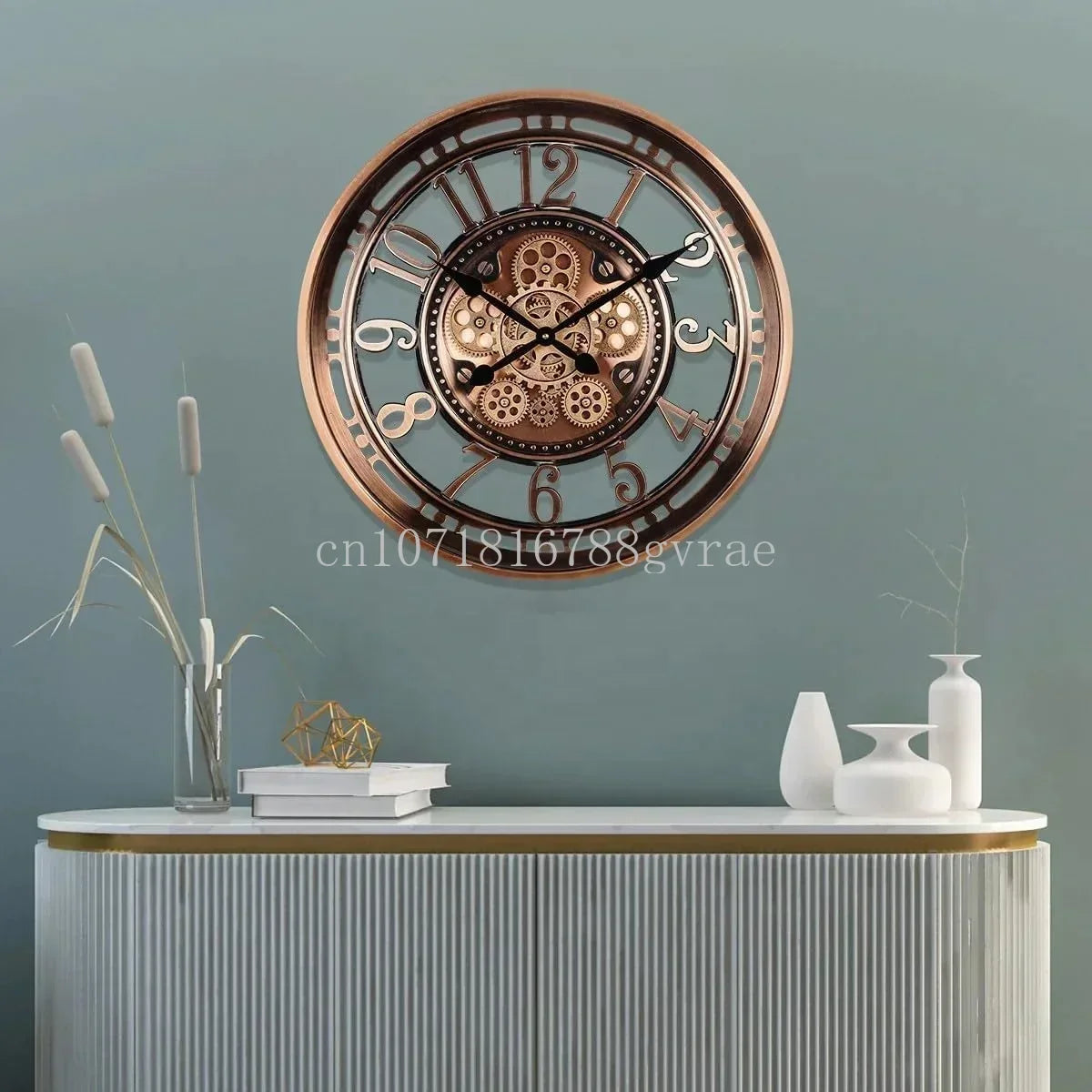 Industrial metal wall clock with decorative movable gears - view 4