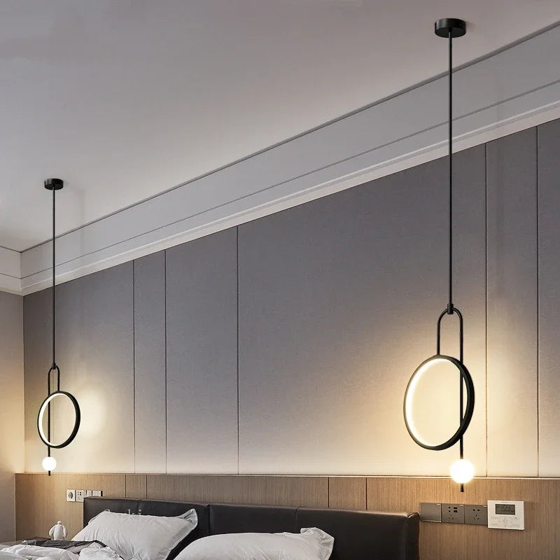Modern pendant light with golden ring and Nordic minimalist lighting - view 3