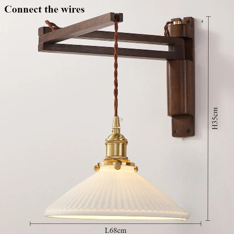 Modern walnut wood lamp with decorative led light - Connexion en H / Neutral Light 4500K