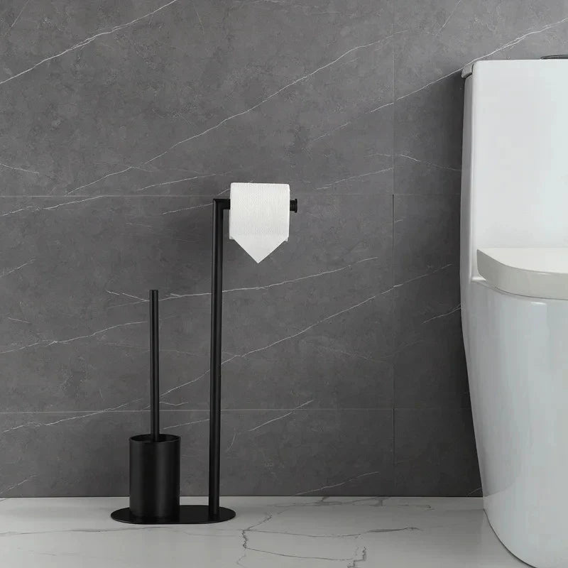 Stainless steel toilet brush with removable support - Black
