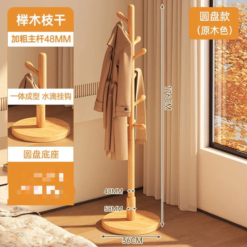 Solid Wood Clothes Hanger, Floor Standing Rack, Household Clothes Rack, Vertical Clothes Pole, Bedroom Rack Coat Rack Stand - Light Grey