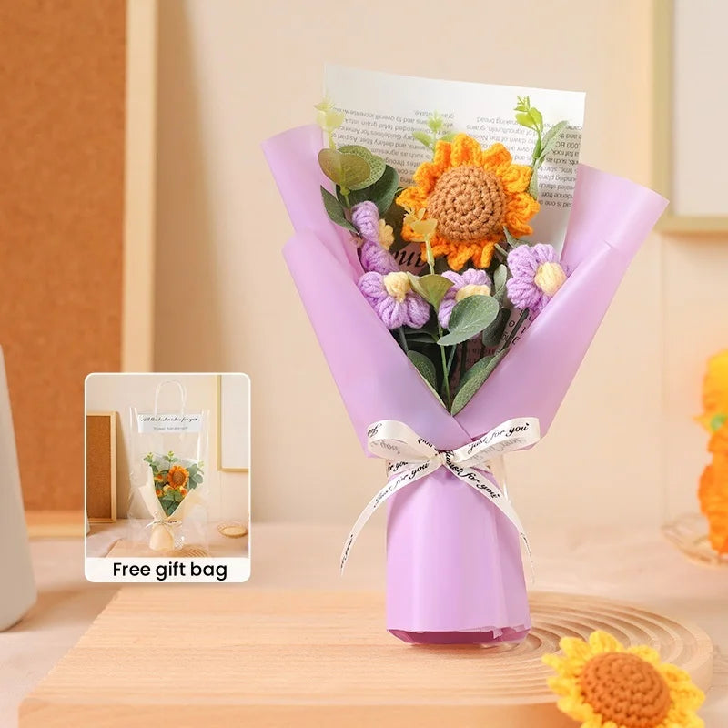 Bouquet of handmade crochet sunflowers for gifts and decorations - Purple