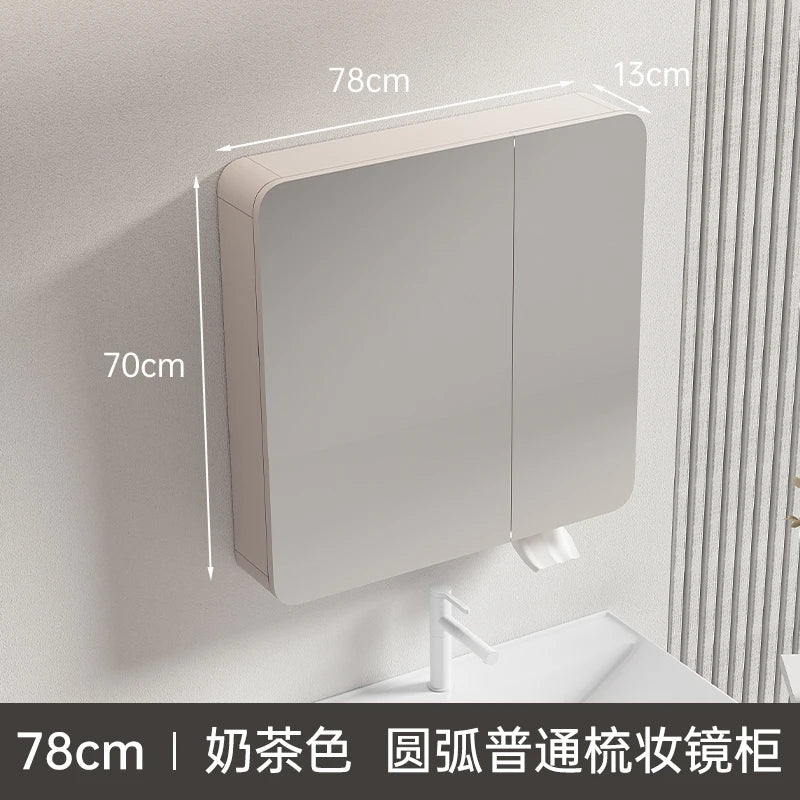Circular aluminum cabinet with intelligent lighting mirror and storage - 78cm 1