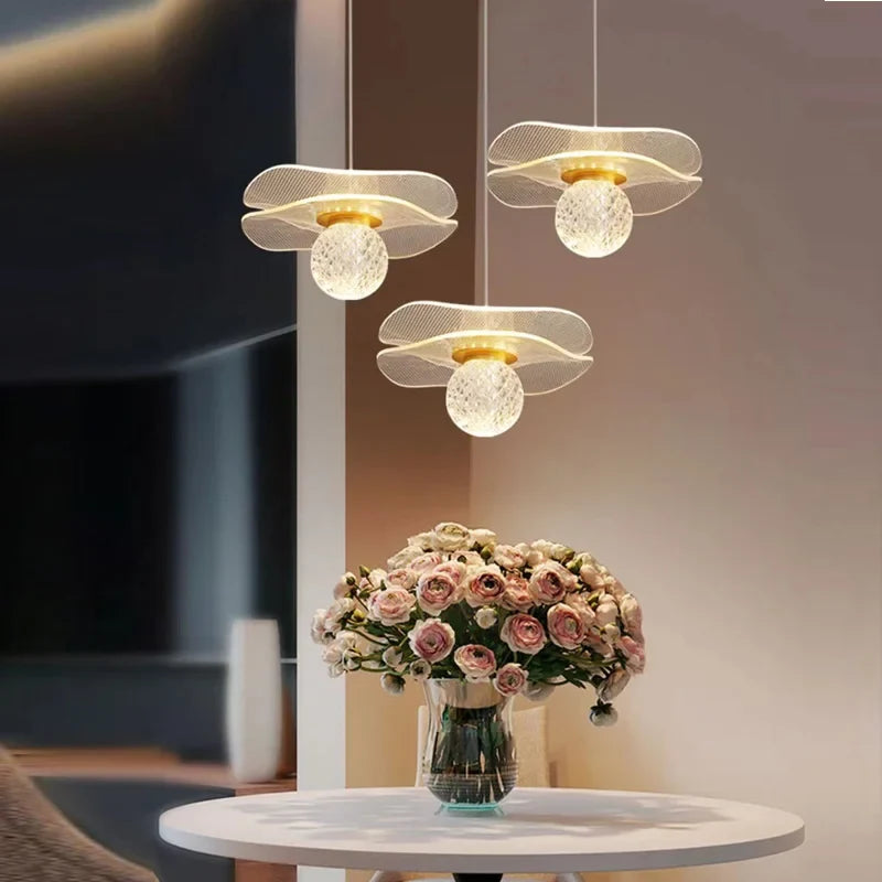 Modern pendant light in the shape of a customizable crystal lotus sheet - view 3