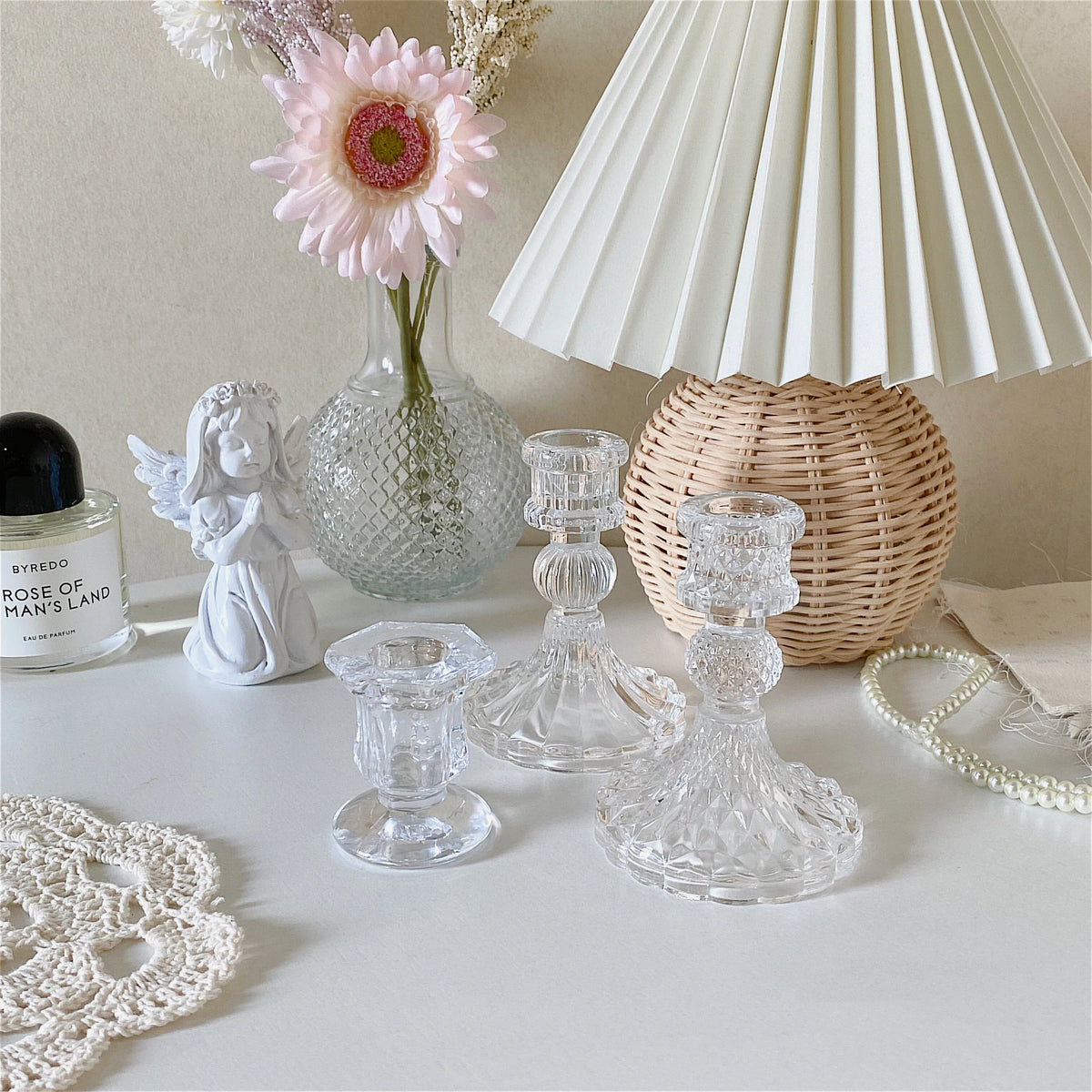 Vintage Clear Crystal Glass Candle Holder, Valentine's Day, Romantic Candlelight Dinner, Shooting Props, Home Wedding decor, Hot - view 3