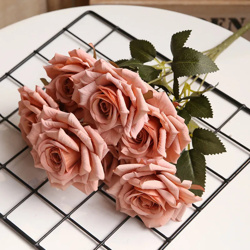 Bouquet of artificial rose wines for interior and exterior decoration - Light Coffee