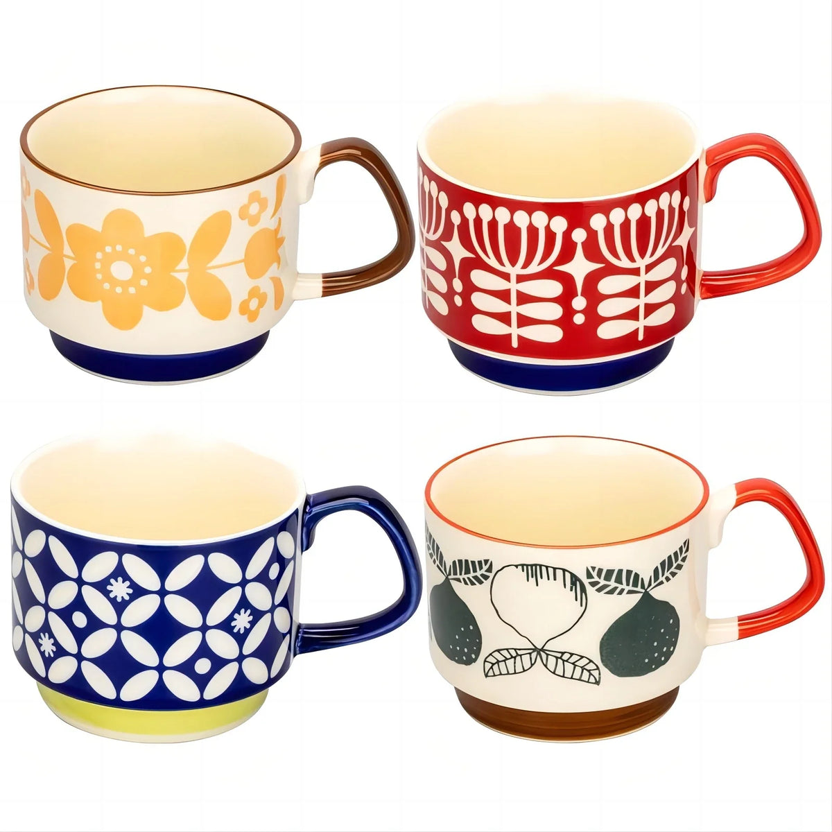 Set of 4 Stackable Japanese Retro Ceramic Cups, Large Capacity