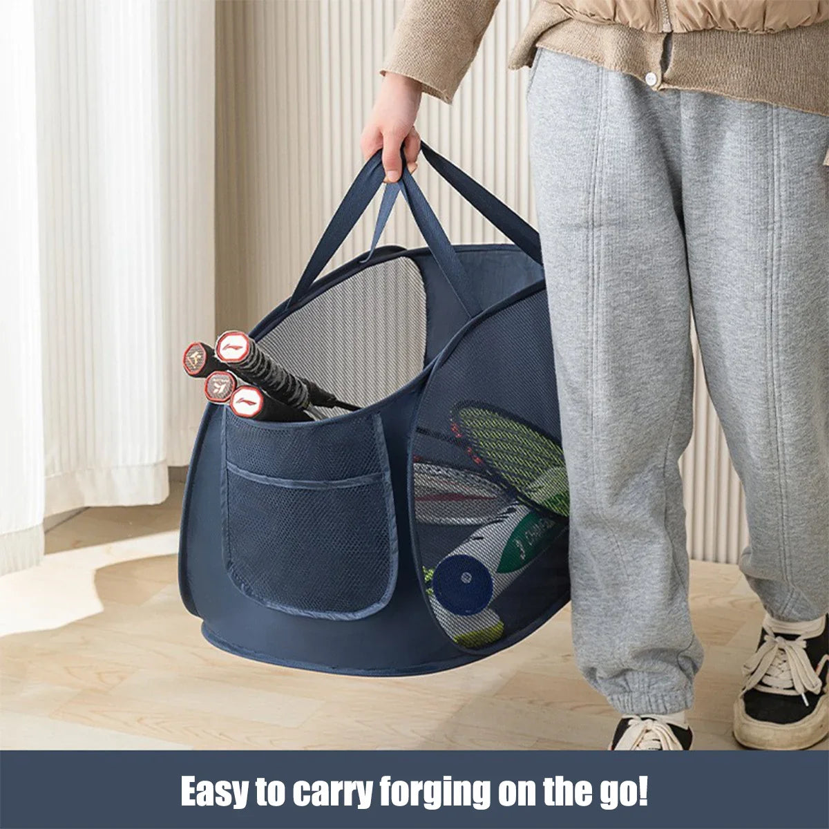 Foldable linen basket with practical handles and pockets - view 4