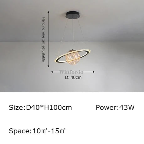 Creative pendant light earth moon football original design - Style A Black D40cm / Cool White 6000K