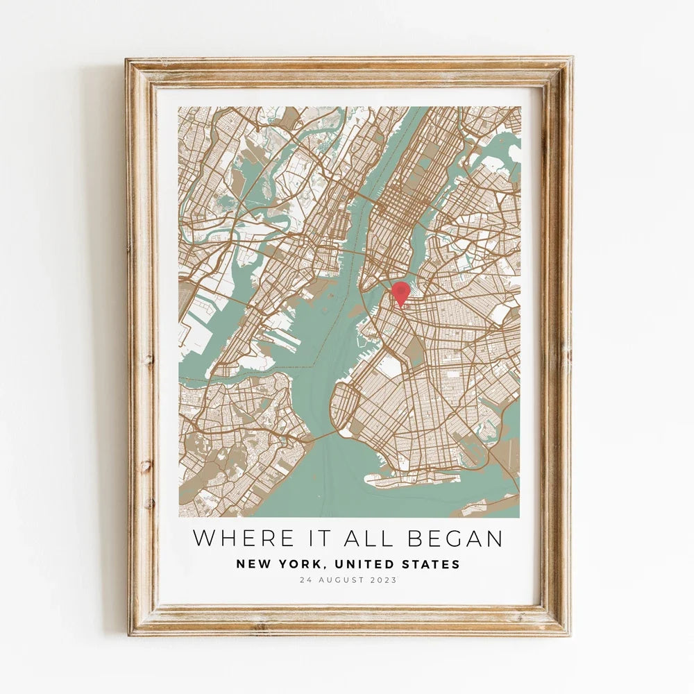 Personalized City Map Romantic Gift for Him, Design 3 - G1093-Style3 / 60x80cm Unframed