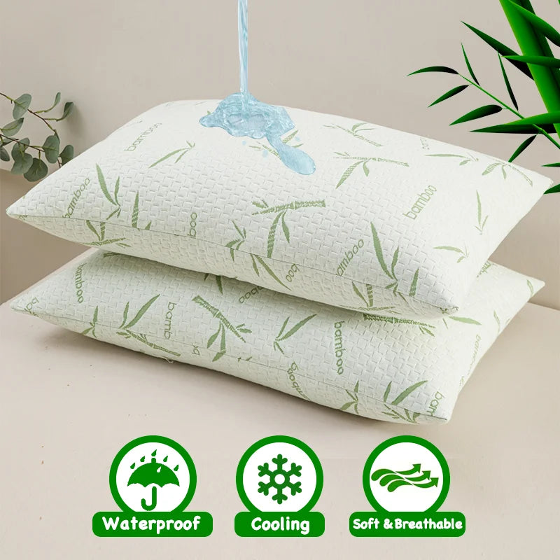 2pcs Waterproof Bamboo Pillowcases (Without Core), Cooling & Soft & Anti-bacterial Pillow Protectors With Zipper Pillow Cover - 20x30inch (50x75cm)
