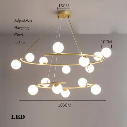 Creative chandelier in iron and glass for elegant decoration - White Light / 15 Balls Gold