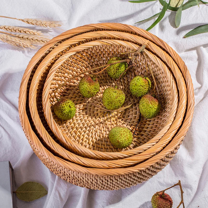 Round Rattan Woven Wicker Bread Basket for Home Decor - view 2