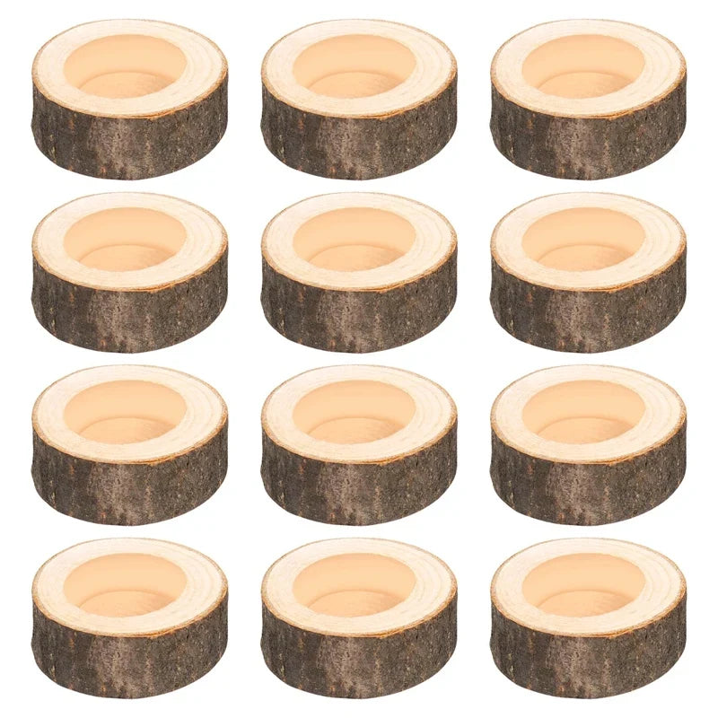 12Pcs Wooden Candle Holder,Votive Tealight Holder For Wedding Party For Table,Halloween Christmas Party Home decor - wood color
