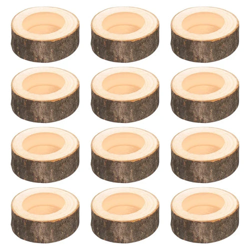 12Pcs Wooden Candle Holder,Votive Tealight Holder For Wedding Party For Table,Halloween Christmas Party Home decor - wood color
