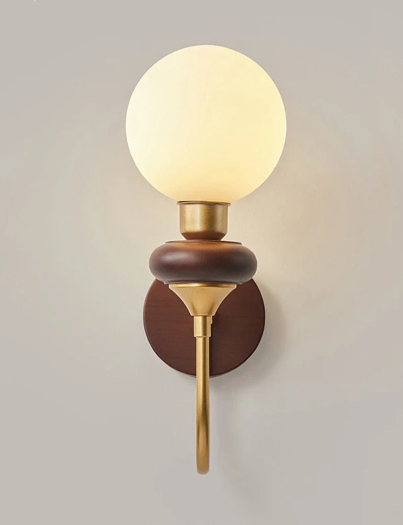 Wall sconce in wood with Japanese glass and blue light - view 2