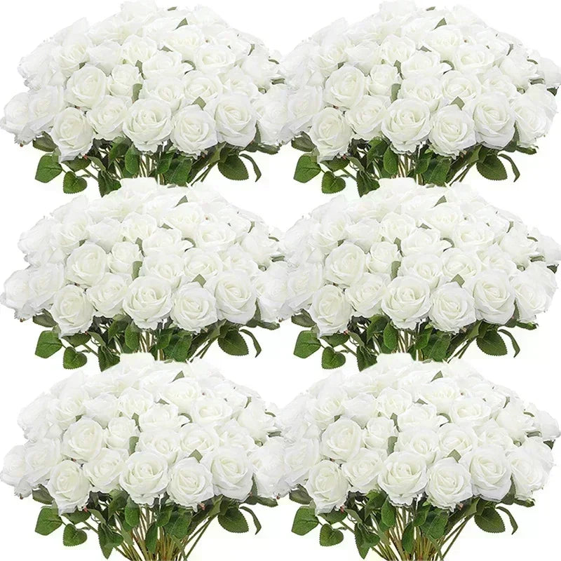 50 artificial silk rose wines for decoration and festive events - White Silk 50 Pieces