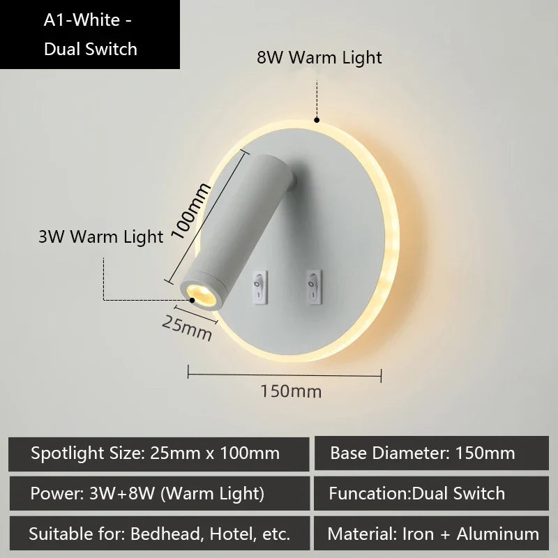 Modern led wall sconce with usb ports and adjustable reading lamps - A1 / Warm White (2700-3500K) / LED 3W and 8W