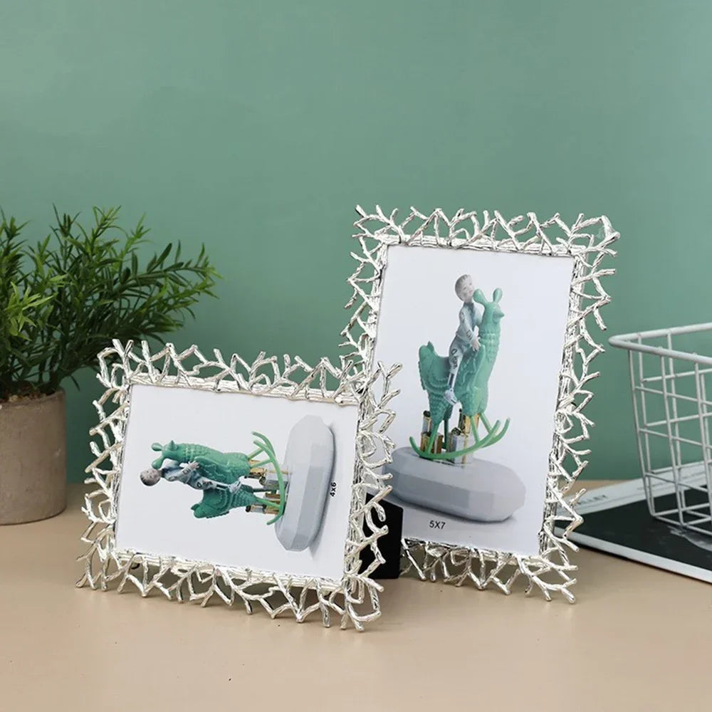 Golden Silver Art Photo Frame,Desktop Photo Display Ornaments,Bedroom Portrait decor,Exquisite Creative Branch,Metal Photo Frame - view 5