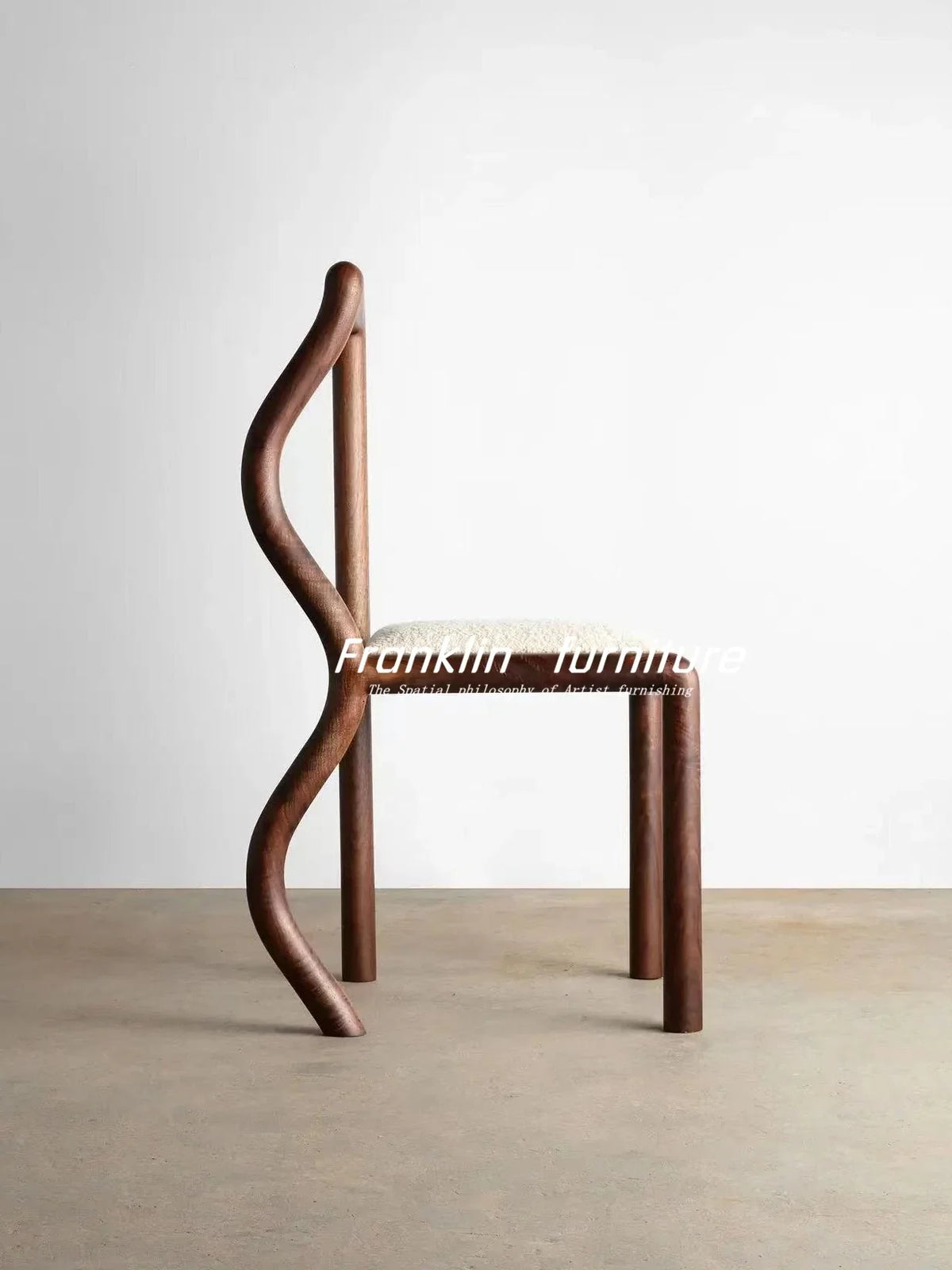 Retro Nordic chair in walnut with cushion in lamb wool - view 3