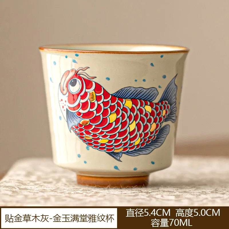 Retro kung fu ceramic arowana cup 150ml - view 2