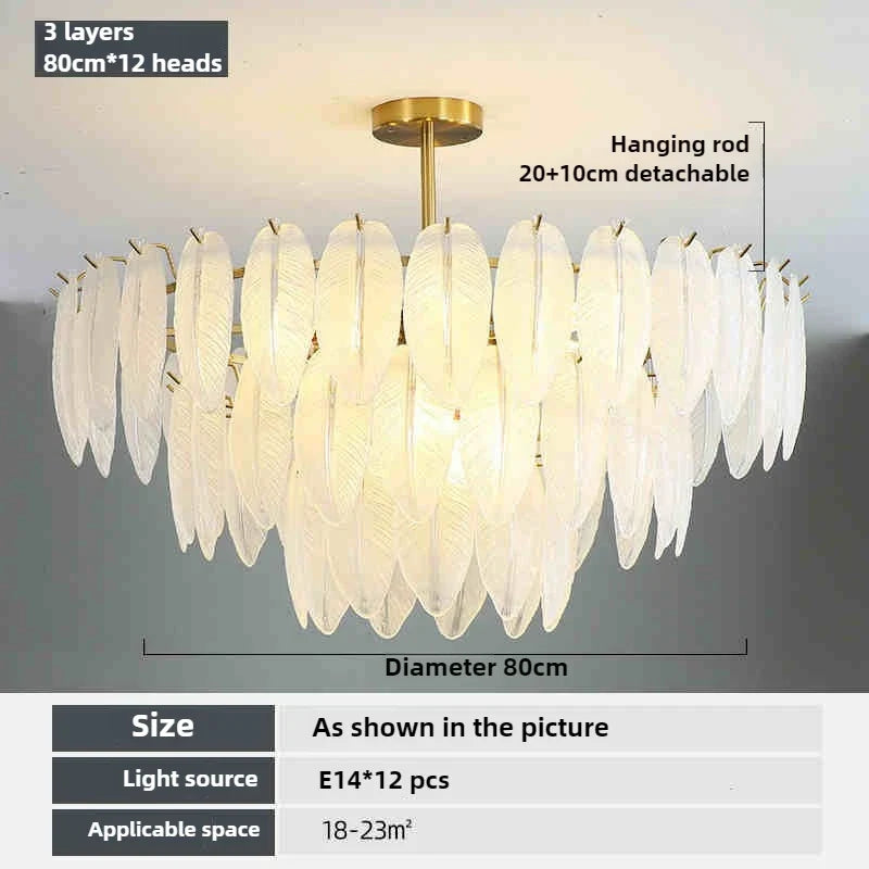 Romantic pendant light in glass and feathers design modern minimalist - D 80cm / Warm White