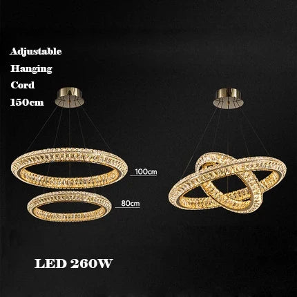 Gold crystal chandelier modern design for elegant interior - Neutral Light / Dia80cm 100cm C