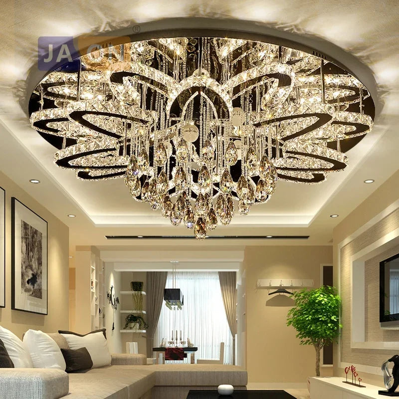 Modern led ceiling lamp in crystal and stainless steel elegant design for interior