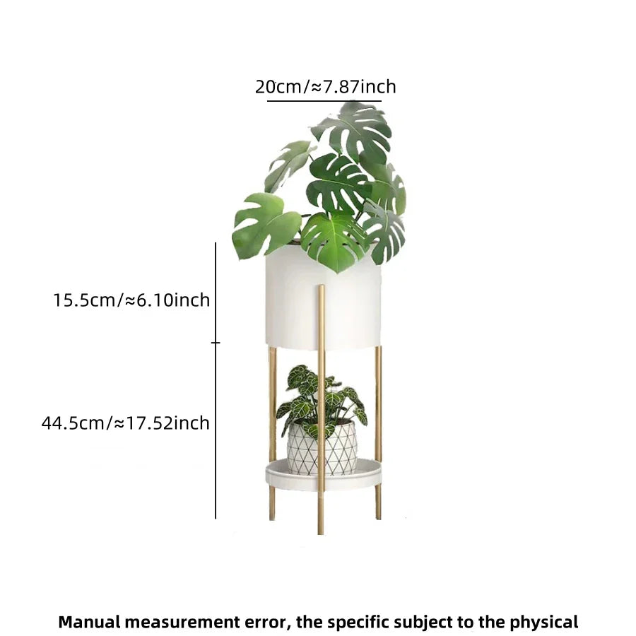 1 piece of white double-layer Nordic storage rack, floor-standing ornament next to the TV cabinet, flower stand for several room - White double layer