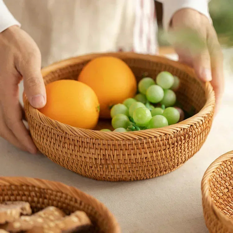 Round Rattan Woven Basket, Wicker Fruit Basket, Bread Food Kitchen Home decor Organizer, Breadbasket For Kitchen - view 4