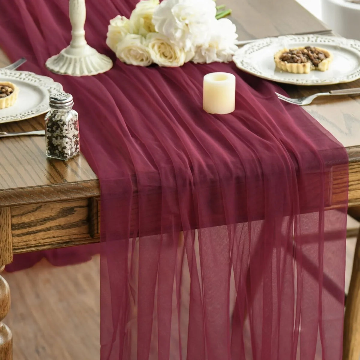 Sheer Gauze Table Runner for Weddings and Parties, Design 4 - 75x300cm