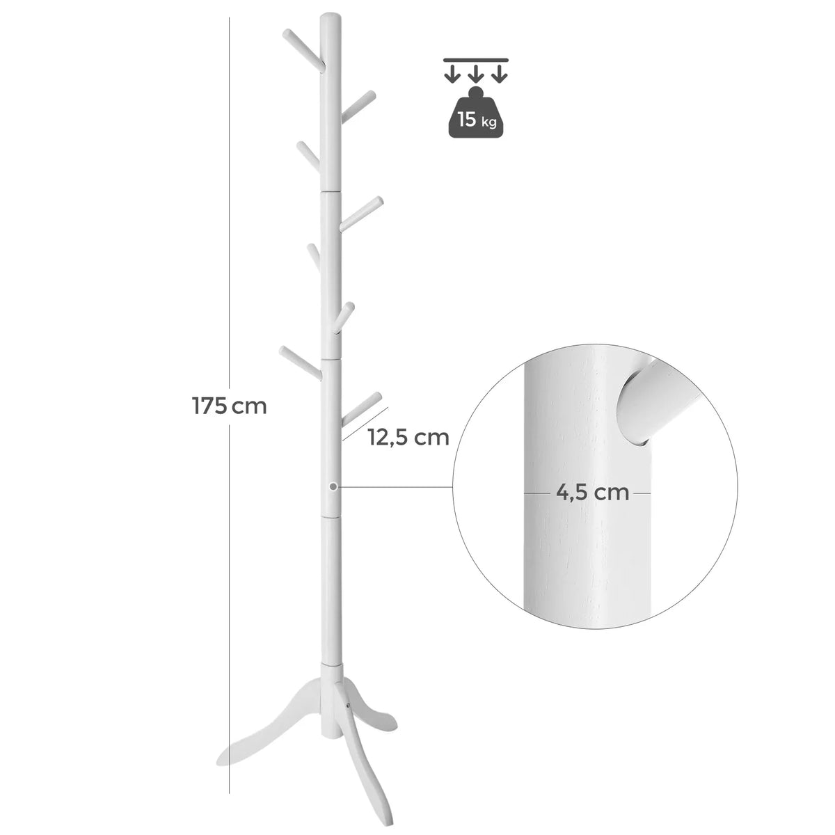 White Tree-Shaped Wooden Coat Rack with 8 Hooks and 3 Heights - view 6