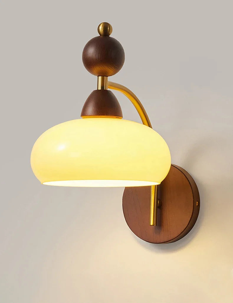 Wall sconce in wood with Japanese glass and blue light