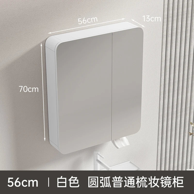 Circular aluminum cabinet with intelligent lighting mirror and storage - 56cm 2