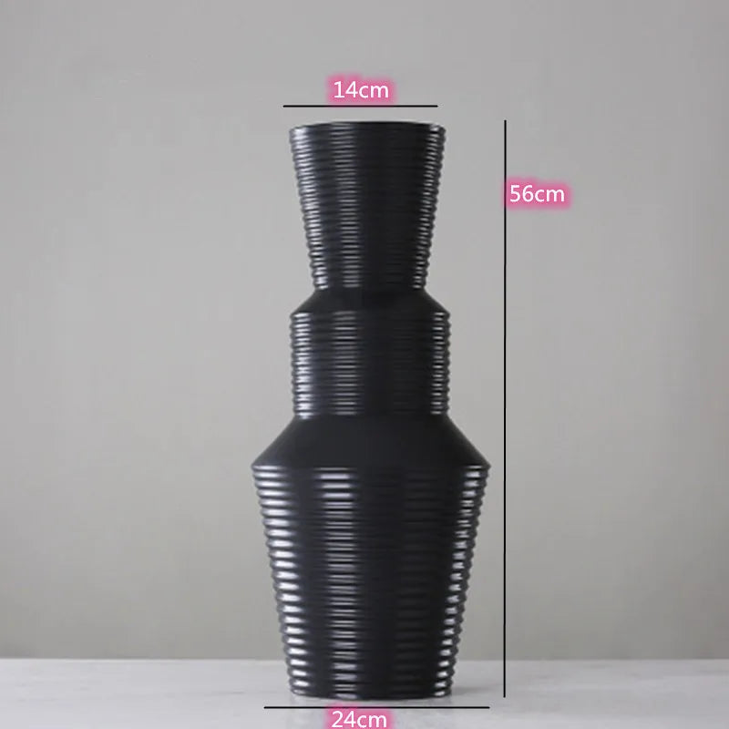 Black and White Striped Ceramic Vase, Flower Pot Decoration, Home and Living Room Decoration, Creative Geometric Striped Vase - E