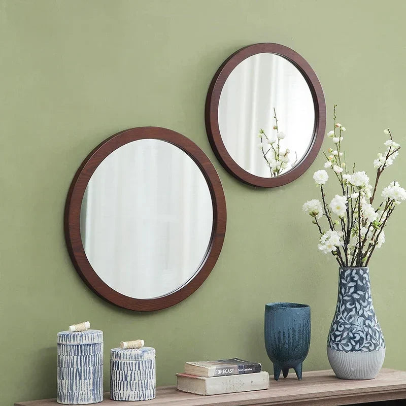 Vintage ash wood wall mirror for bathroom