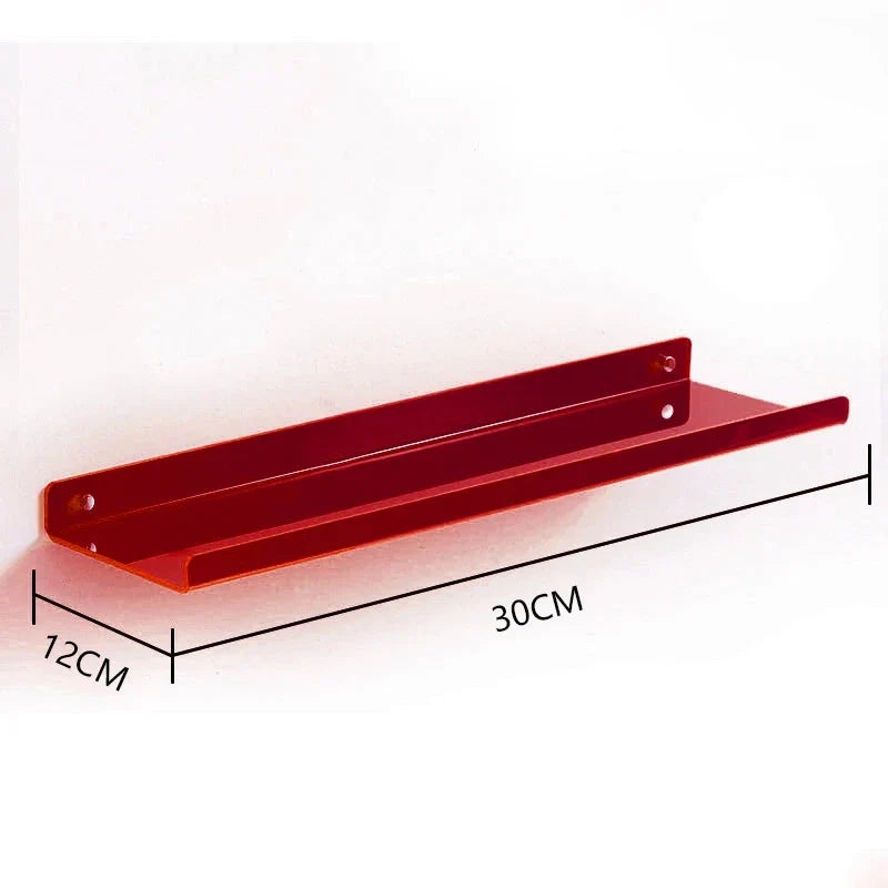 Acrylic Floating Wall Shelf Organizer for Living Room Decor - red 30X12cm / Drilling Install