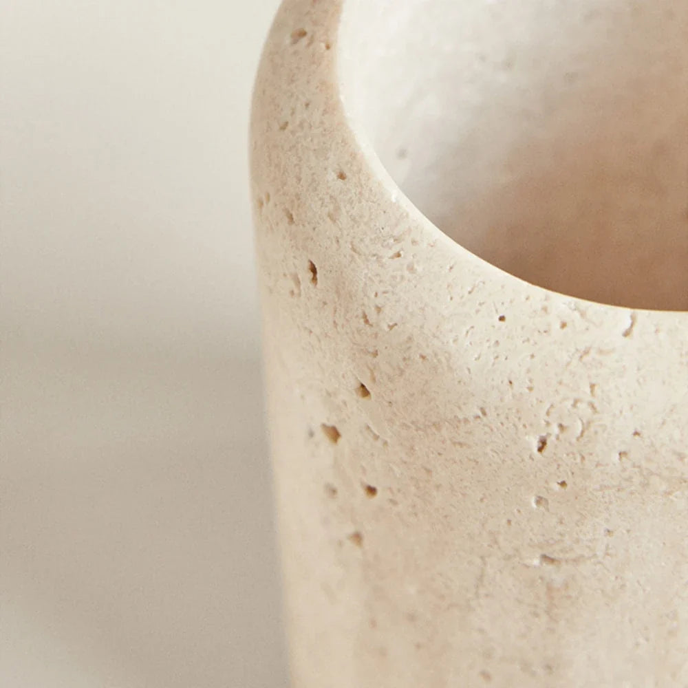 Natural Beige Travertine Marble Stone Toothbrush Washing Storage Cup, Small Vase, Ornaments, Yellow, Tray, D7.5 X H12 cm - view 4