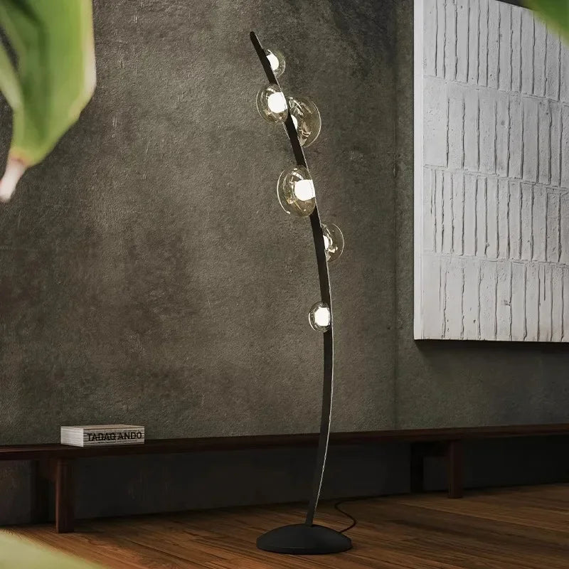 Design floor lamp in Italian leather with glass ball - view 3