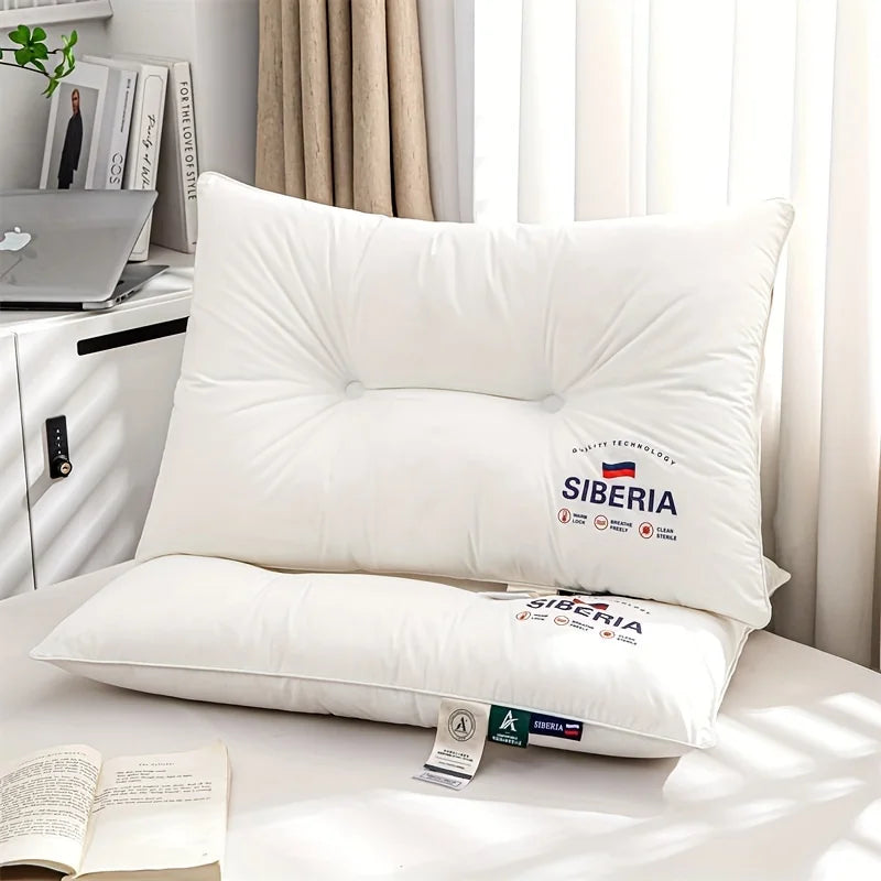 All Cotton Pillow with Thickened and Encrypted Core for Neck Protection, Available in 3 Heights, Bedroom Pillow, White - Low pillow / 1pc